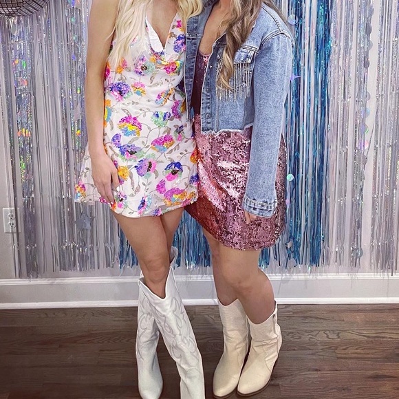 Allegra K Women's Sequin V Neck Spaghetti Strap Party Dress - Picture 5 of 5